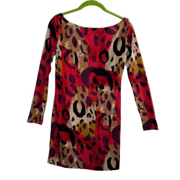 Diane von Furstenberg Silk Mini Dress Abstract Leopard Print Size 4 - Picture 2 of 5